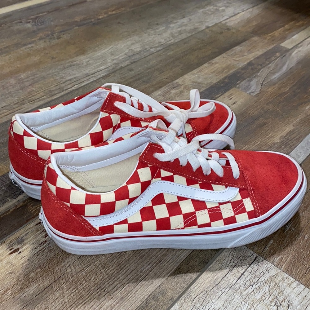 Red and White checkered Vans